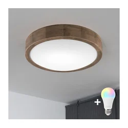 Brilagi-LED RGBW prigušiva stropna svetiljka CARVALHO SLIM 1xE27/15W/230V Wi-Fi hrast, prečnik 27 cm