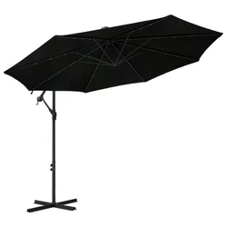 Konzolni vrtni suncobran LED s čeličnim stupom 300 cm crni