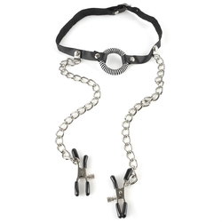 Pipedream Fetish Gag ring sa štipaljkama za bradavice