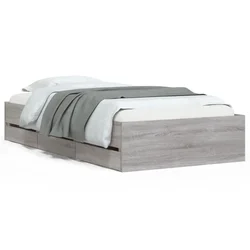 Vidaxl Posteljni okvir s predali siva sonoma 75x190 cm inženirski les