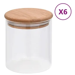 Vidaxl Stekleni kozarci s pokrovi iz bambusa 6 kosov 600 ml