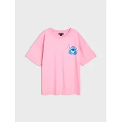 Sinsay - Pamučna majica sa printom Stitch - pastelno roze
