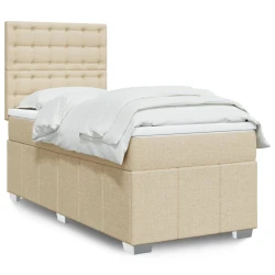 Vidaxl Box spring postelja z vzmetnico krem 90x200 cm blago