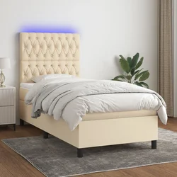 vidaXL Box spring postelja z vzmetnico LED krem 80x200 cm blago