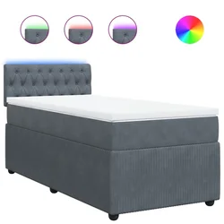 Vidaxl Box spring postelja z vzmetnico temno siv 90x190 cm žamet