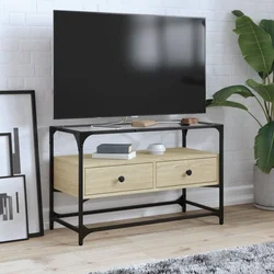 TV ormarić sa staklenom površinom boja hrasta 80x35x51 cm drvo