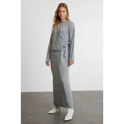 Trendyol Gray Knitwear Cardigan Dress Bottom-Top Set