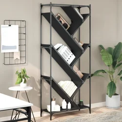 Regal za knjige crni 79 x 30 x 180 cm konstruirano drvo i metal