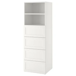 SMASTAD / PLATSA Biblioteka, bela s okvirom/s 4 fioke, 60x57x181 cm