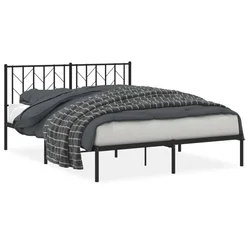 Vidaxl Kovinski posteljni okvir z vzglavjem črn 150x200 cm