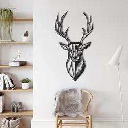 WallXpert metalni zidni ukras 5037, glava jelena, pola geometrijska, pola realistična, 46 x 75 cm, crni