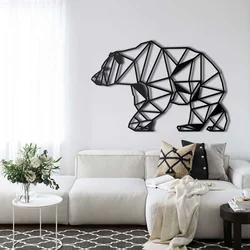 WallXpert metalni zidni ukras 5013, geometrijski medved spuštene glave, 75 x 50 cm, crni