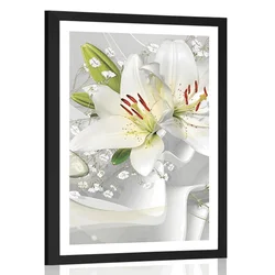 Plakat s paspartujem bela lilija na zanimivem ozadju - 60x90 no frame