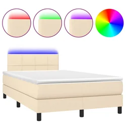 Vidaxl Box spring postelja z vzmetnico LED krem 120x190 cm blago