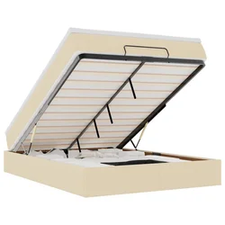 Vidaxl Otomanska postelja z vzmetnico krem 140x190 cm blago