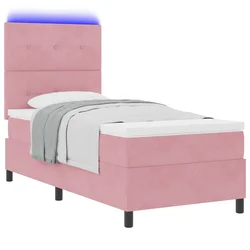 LED Box Spring Krevet s uzglavljem Ružičasta 80 x 200 cm Baršun