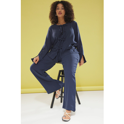 Trendyol Curve Navy Blue Bowknot Muslin 100% Cotton Woven Plus Size Top-Bottom Set