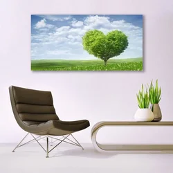 tulup.si Slika na steklu Drevo srce narava 140x70 cm 2 obešalnika