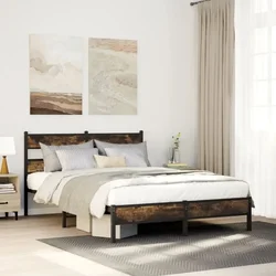 shumee vidaXL Postelja brez vzmetnice, dimljen hrast, 90x200 cm