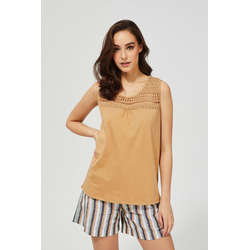 Top with openwork decoration - beige