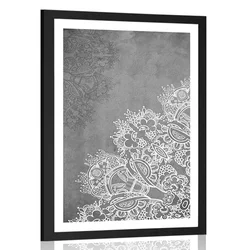 Plakat s paspartujem elementi rožaste Mandale v črnobeli varianti - 30x45 white