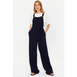 Trendyol Navy Blue Gilet Form Linen Look Wide Leg Woven Jumpsuit