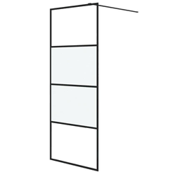Pregrada za tuš crna 80 x 195 cm s napola mutnim staklom ESG