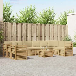 Set vanjskih sofa 11 pcs Bijela i bež 59 x 59 x 37 cm Poliester