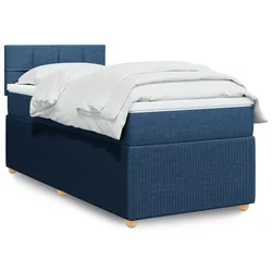 vidaXL Box spring postelja z vzmetnico modra 90x200 cm blago