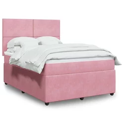 vidaXL Box spring postelja z vzmetnico roza 140x190 cm žamet