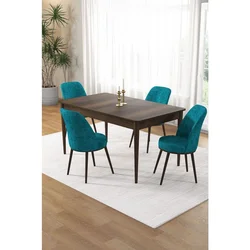Hanah Home trpezarijski set Pir, sto i 4 stolice, ploča u dekoru drveta Baroque, tirkizna tkanina Babyface