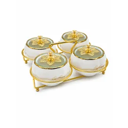 AMC Home Set posudica Lorain, 4 komada, Belo-zlatne boje