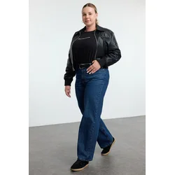 Trendyol Curve Dark Blue Faded Effect Vintage Wide Cut Jeans