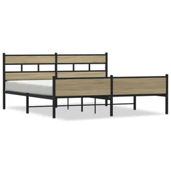 Vidaxl Kovinski posteljni okvir brez vzmetnice sonoma hrast 193x203 cm