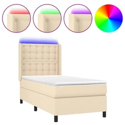 Greatstore Box spring postelja z vzmetnico LED krem 90x190 cm blago