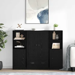 Highboard s ladicama 3 pcs Crni hrast Konstruirano drvo