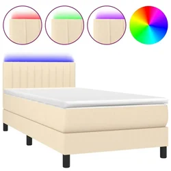 Vidaxl Box spring postelja z vzmetnico LED krem 80x200 cm blago