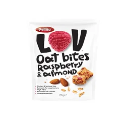 Pellito Ovseni zalogaji sa malinom i bademom, 70g