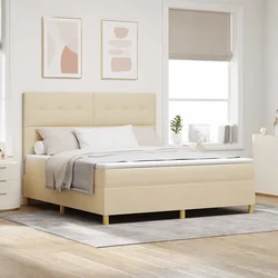 LED Box Spring Krevet s uzglavljem Krema 180 x 200 cm tkanina