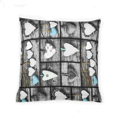 Krep - 40x40 cm - Srčni patchwork siva, turkizna
