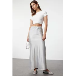 Trendyol Gray Satin Fish Shape Maxi Length Woven Skirt