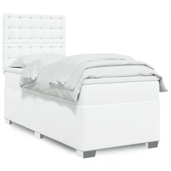 Vidaxl Box spring postelja z vzmetnico bel 100x200 cm umetno usnje