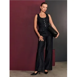 Sinsay - Wide leg farmerke sa prošivima - steel blue