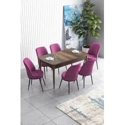 Hanah Home Set Trpezarijski sto i 6 stolica Han, Ljubičasto-braon