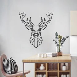 WallXpert metalni zidni ukras DEC-BL012, linijska glava jelena sa rogovima, 40 x 40 cm, crni