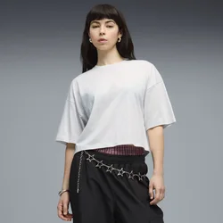 PUMA WARDROBE Essentials Oversized Short Tee Women, Clothing, White Glow Heather, S