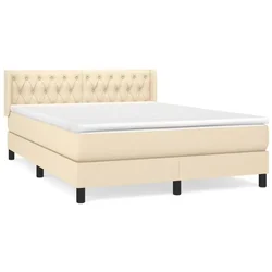 Vidaxl Box spring postelja z vzmetnico krem 140x190 cm blago