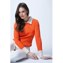 Trend Alacati Stili Ženska bluza dugih rukava Alc-X13511, Polo kragna, Narandžasta