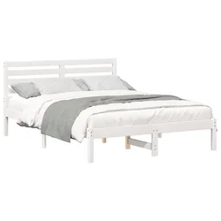 Vidaxl Konstrukcija postelje Bela 140 x 190 cm Masivno borovo les