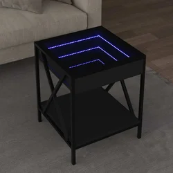 Stolić za kavu s beskonačnim LED svjetlima crni 40x40x49 cm